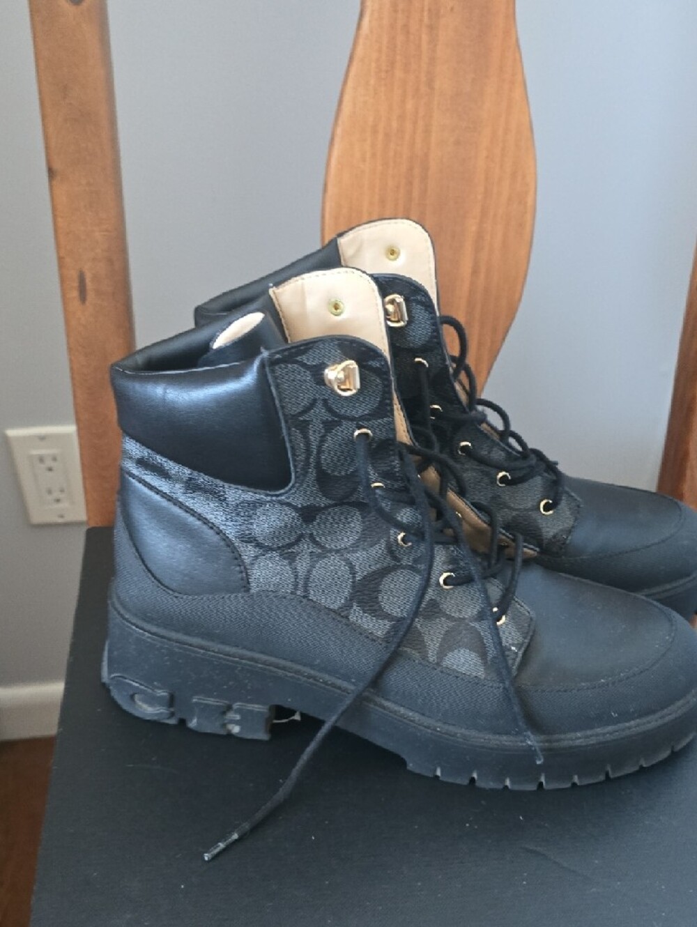 Coach Royce SIG Boot — Black/Coal Lace-Up Combat Boot